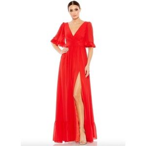MAC DUGGAL Dress Size 16 Evening Gown NEW Faux Wrap Ruffle Trim A Line Red